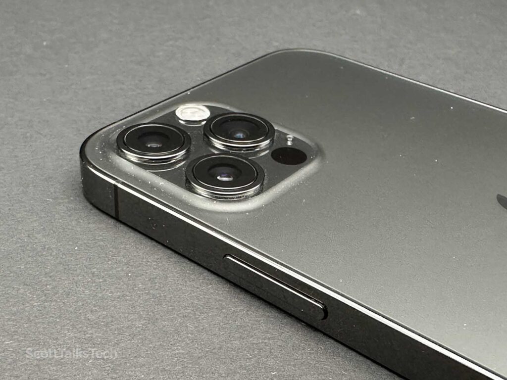 Space gray Apple iPhone 12 Pro close-up of camera lenses
