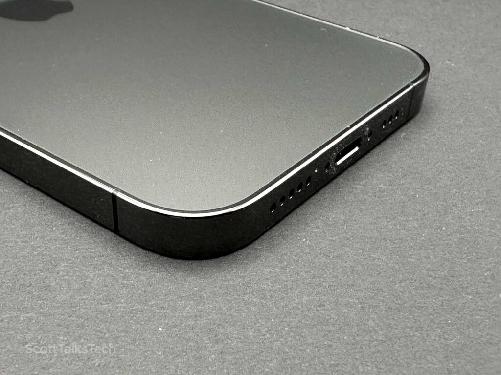 Space gray Apple iPhone 12 Pro bottom corner side rail