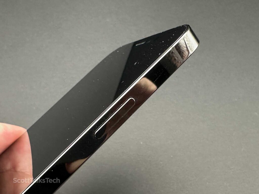 Space gray Apple iPhone 12 Pro Side rail showing power button