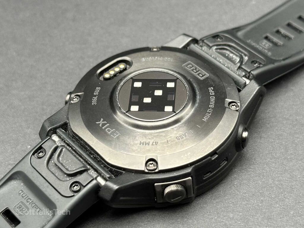 Garmin Epix Pro (Gen 2) backside showing sensors
