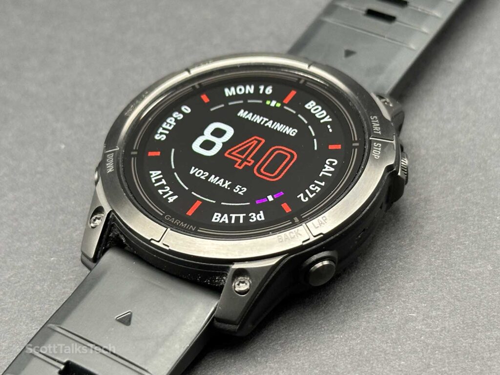 Garmin Epix Pro (Gen 2) 47mm lying face up with screen on