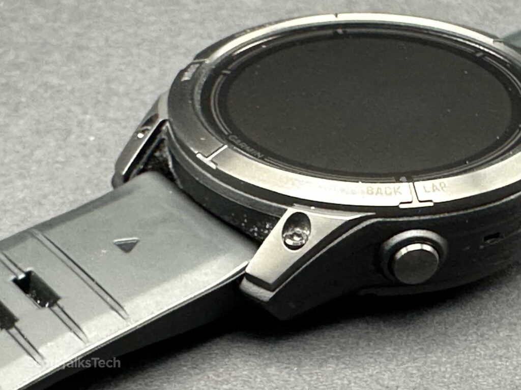 Garmin Epix Pro (Gen 2) 47mm lying face up showing band connection point