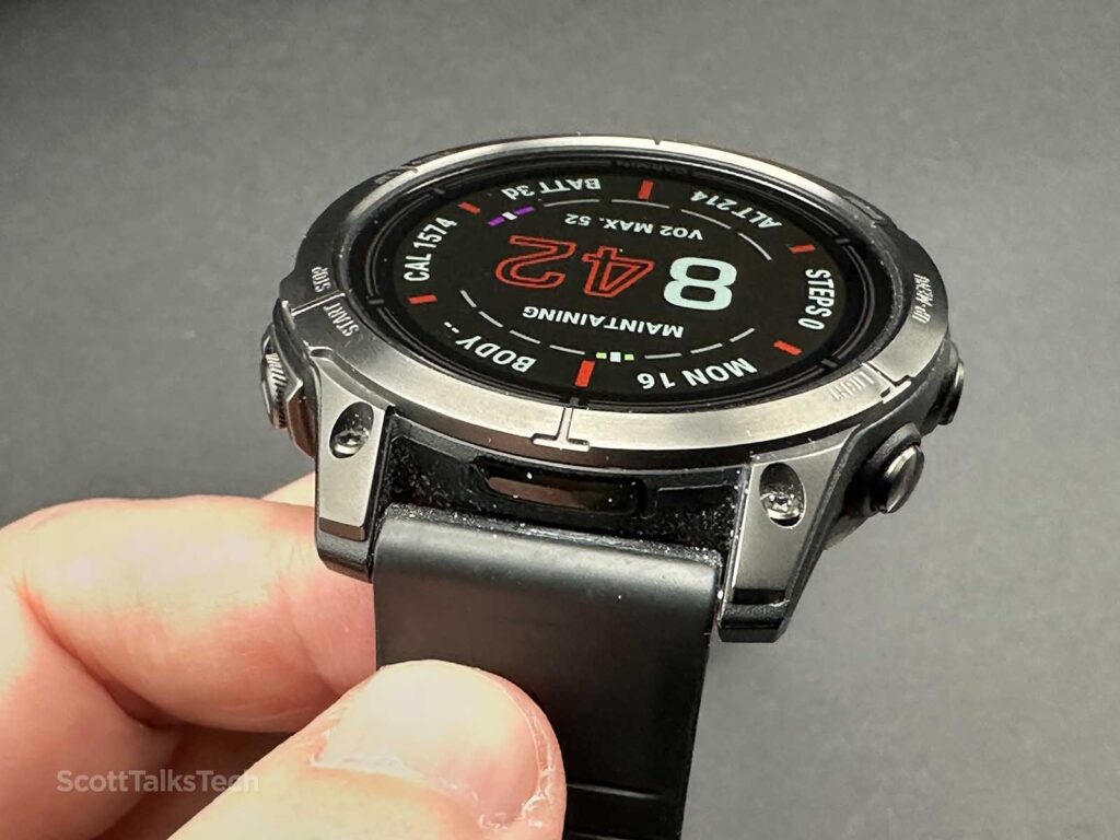 Garmin Epix Pro (Gen 2) 47mm ftont case details showing band connection