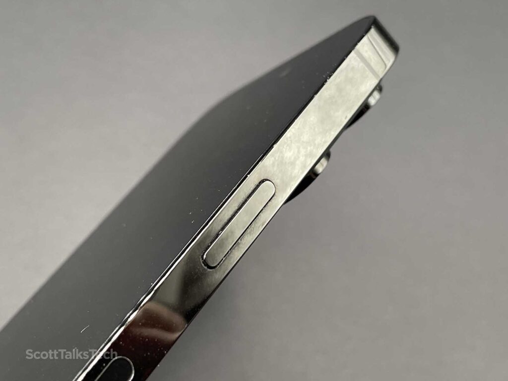 Space Black iPhone 14 Pro side rail showing power button
