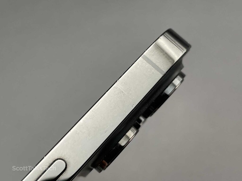 Space Black iPhone 14 Pro side rail showing antenna band